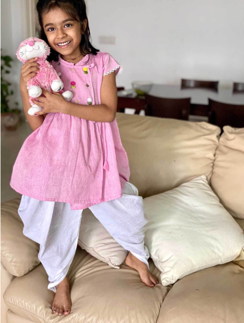 Pink Kedia White Dhoti Set