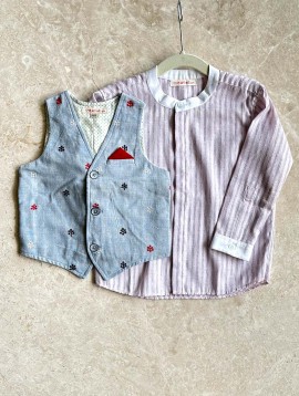 Blue Waistcoat & Pink Shirt Set