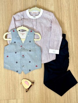 Blue Waistcoat, Pink Shirt & Navy Chinos Set